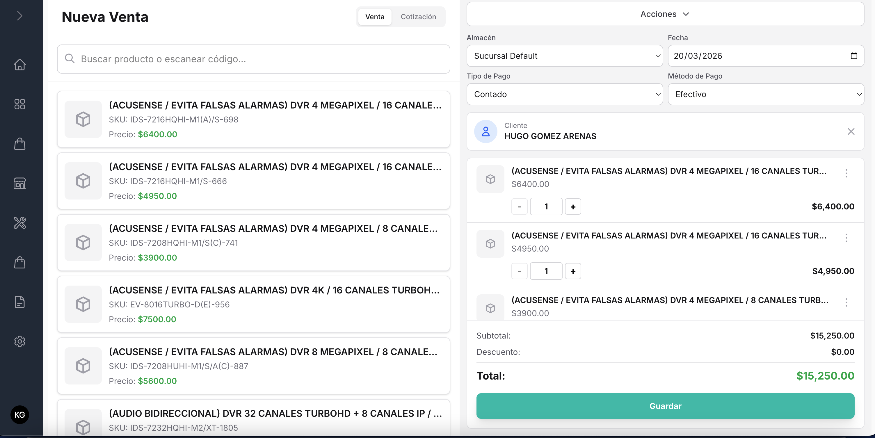 Pantalla de Nueva Venta con catálogo de productos y carrito en Galagox Ventas